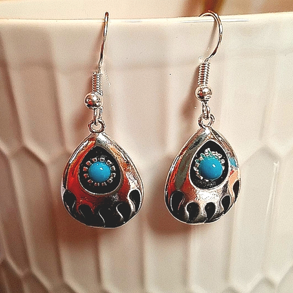 SS 925 turquoise/Crystal bear paw earrings